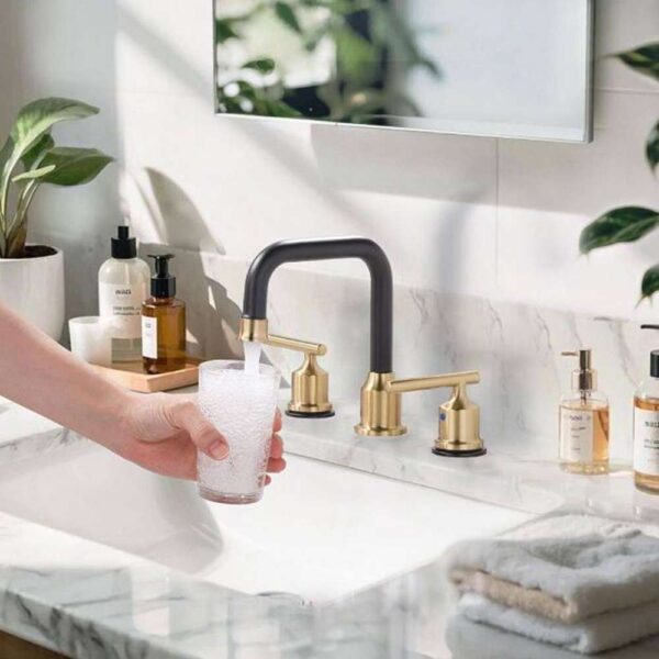 8 in. Widespread Double Handle High Arc Bathroom Faucet with Drain Kit Included in