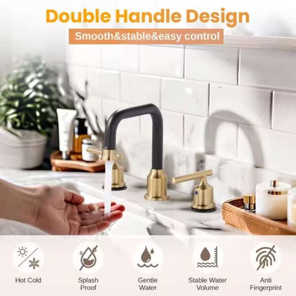 8 in. Widespread Double Handle High Arc Bathroom Faucet with Drain Kit Included in